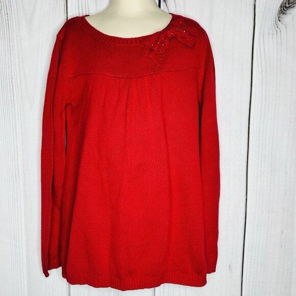 Cherokee Girls Red Sweater Long Sleeve Sz 6/6X Sequin Bow - Picture 1 of 7